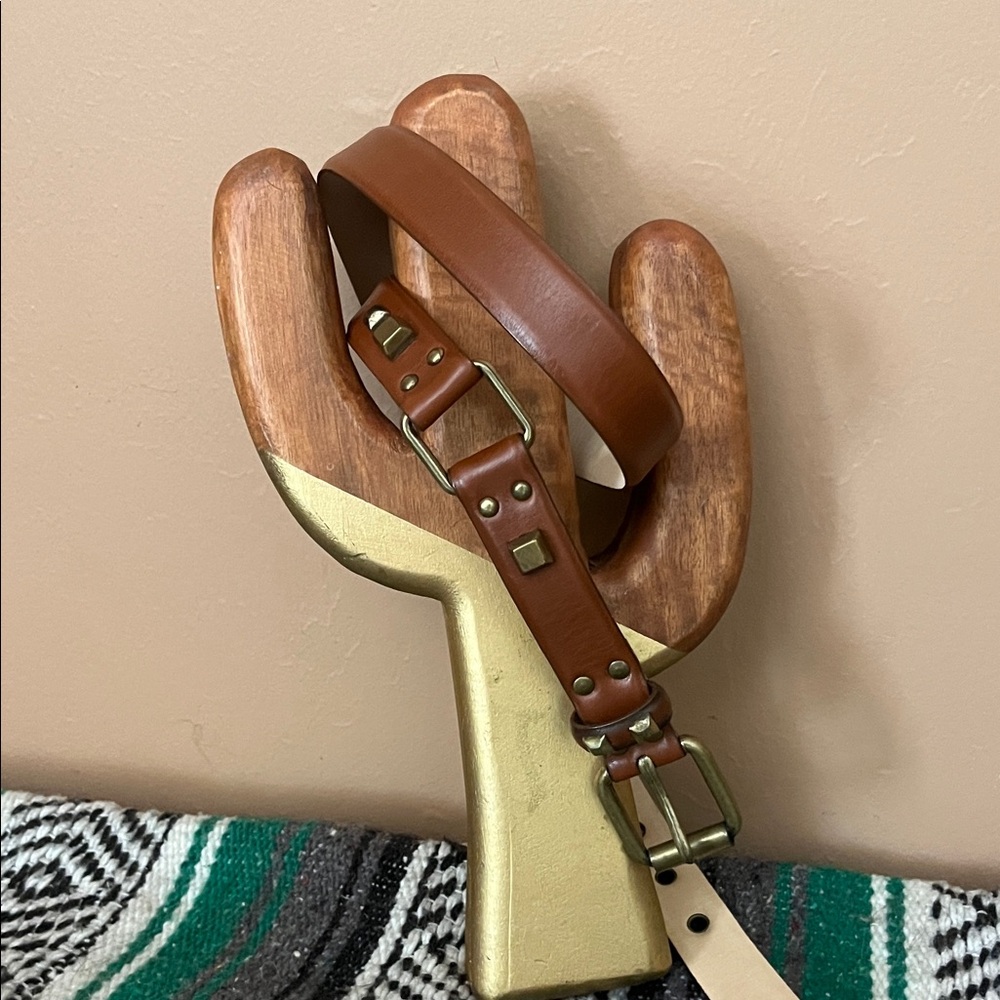 Italian Leather mocha brown belt with brass stud accents